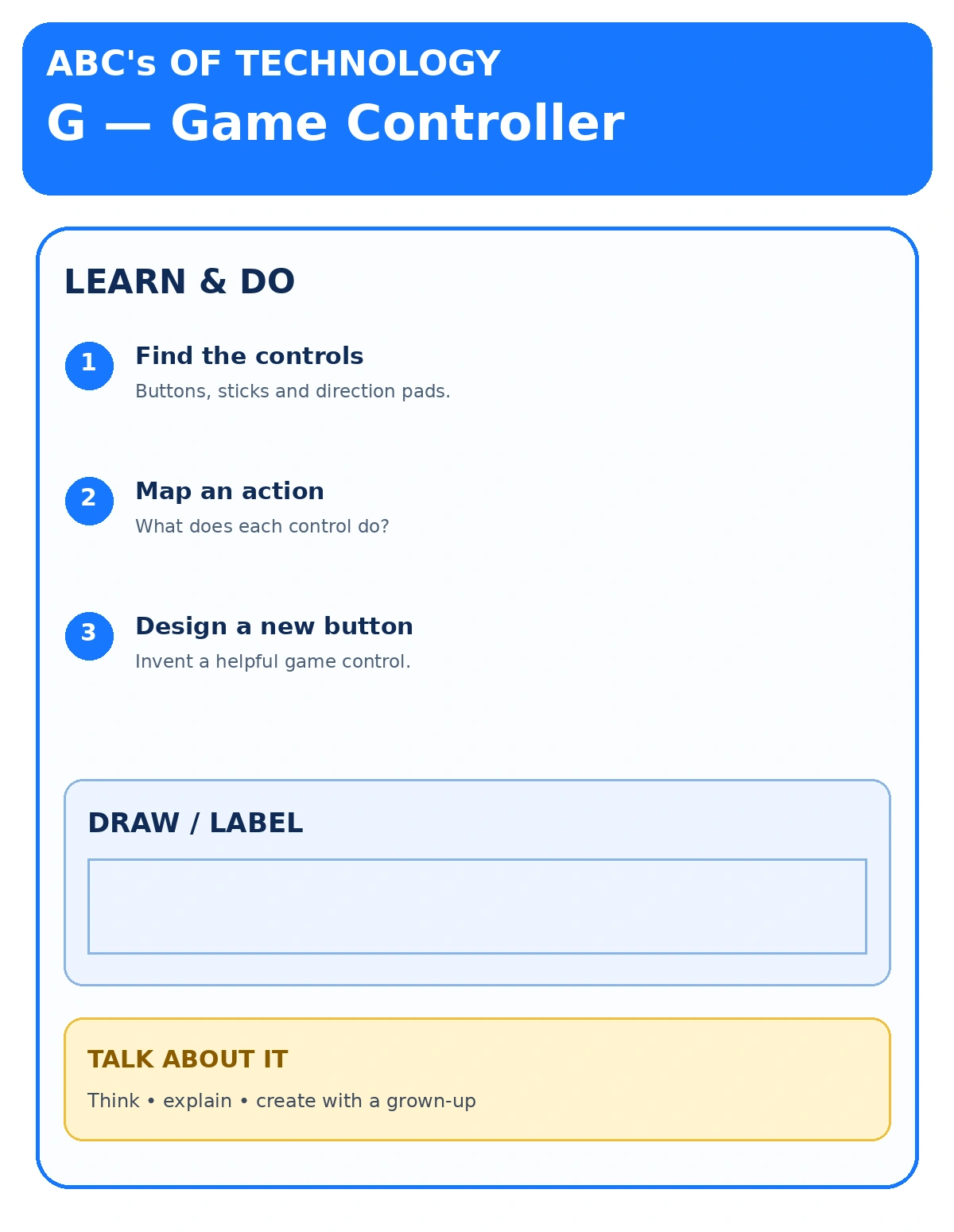 Game Controller companion activity sheet