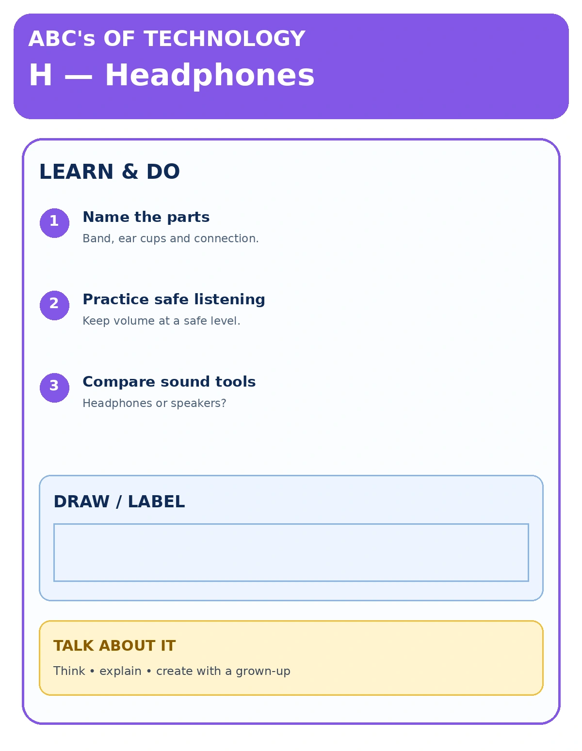 Headphones companion activity sheet