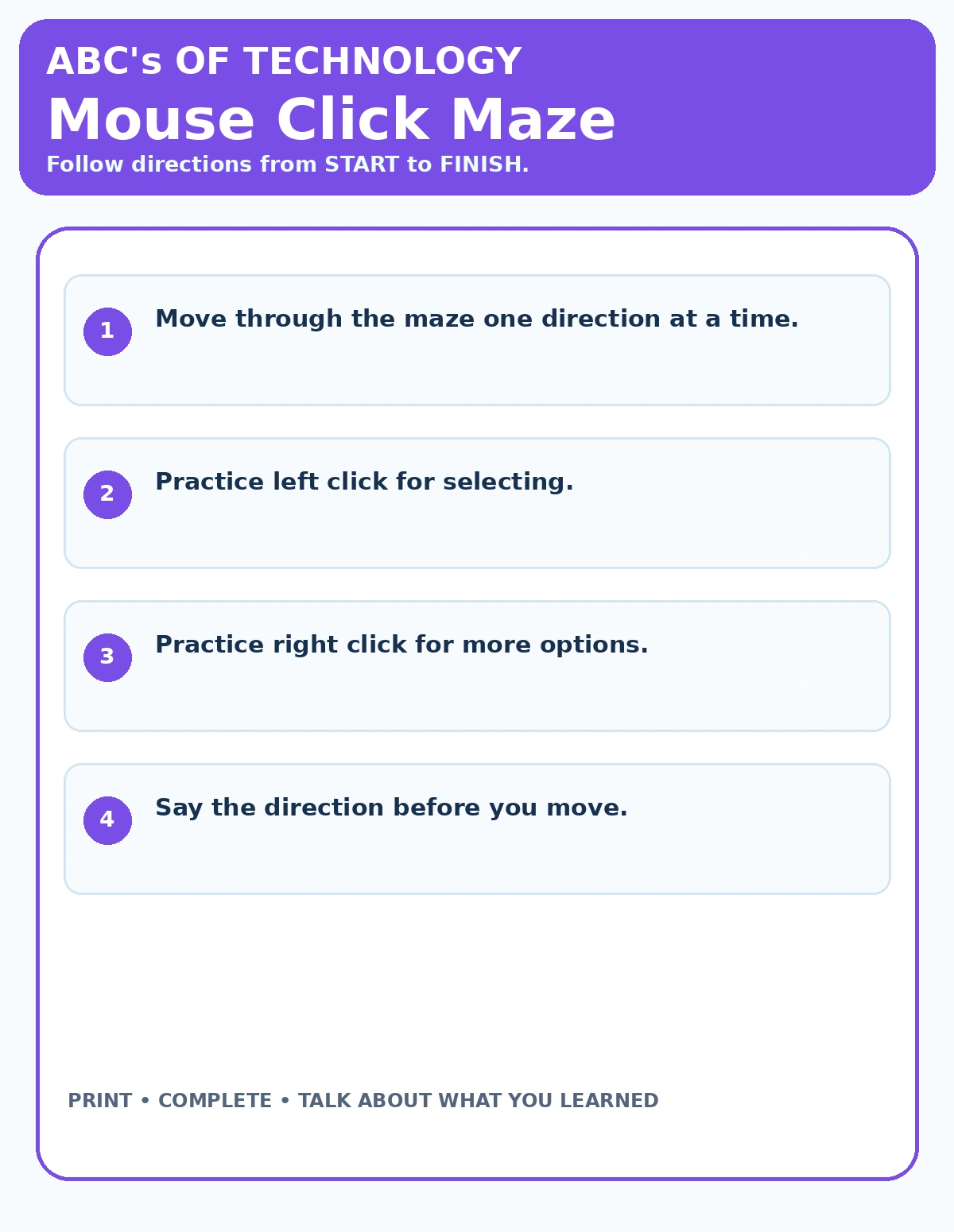 Mouse Click Maze printable technology activity
