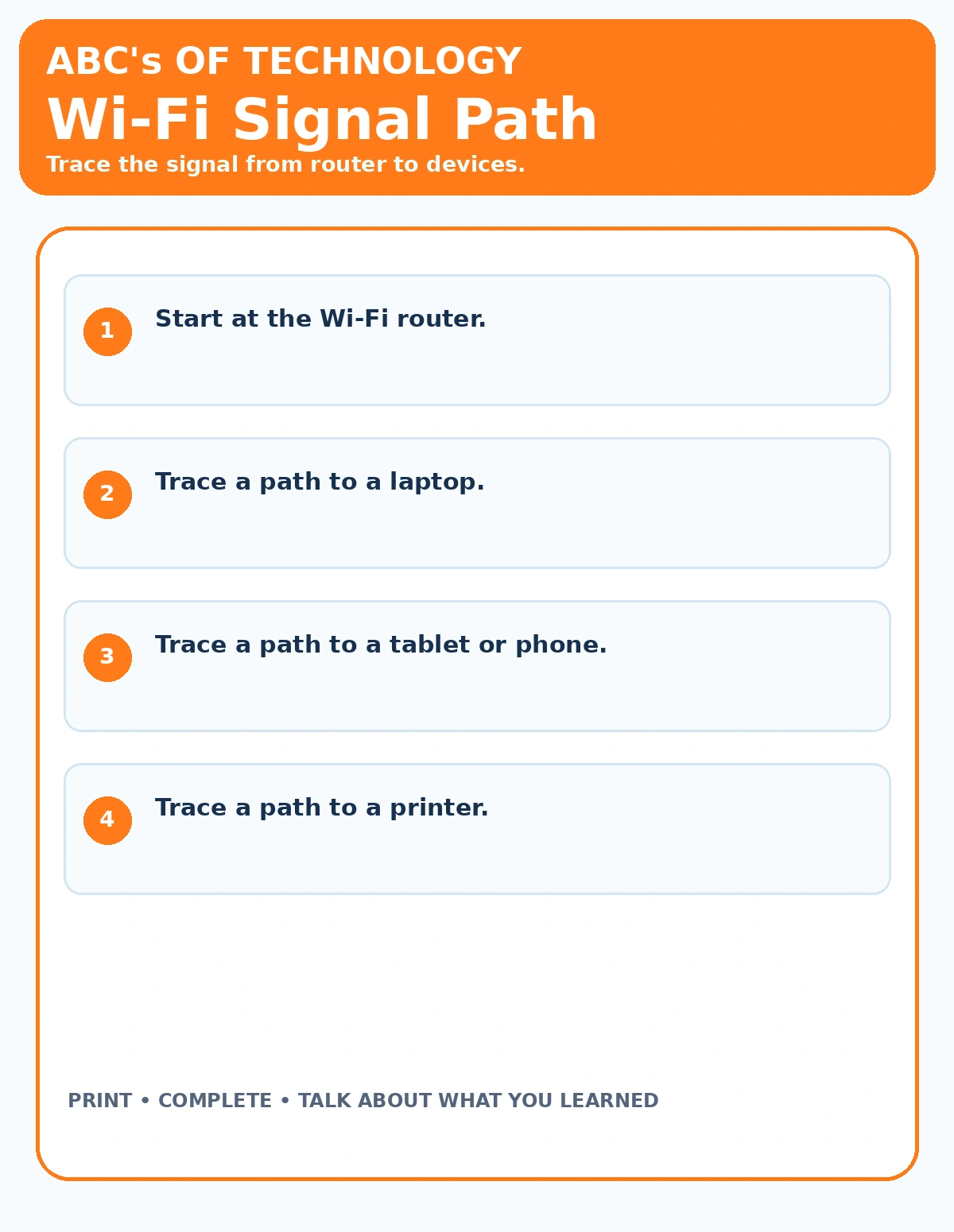 Wi-Fi Signal Path printable technology activity